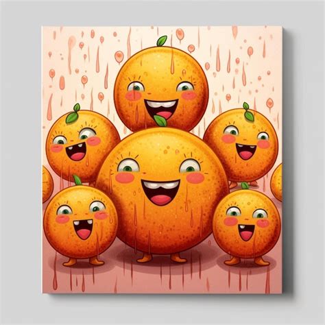 Premium Ai Image Funny Orange Fruit With Smiley Faces Vector