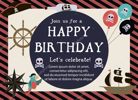 Pirate Happy Birthday Invitation Card — Stock Vector © Vissay 147869799