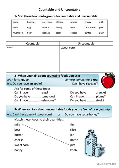 Countable And Uncountable Foods English Esl Worksheets Pdf And Doc
