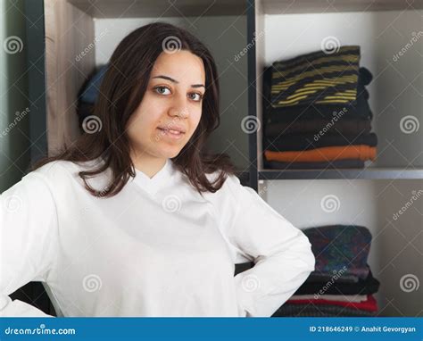Beautiful Woman Showing Off Her Wardrobe Stock Image Image Of