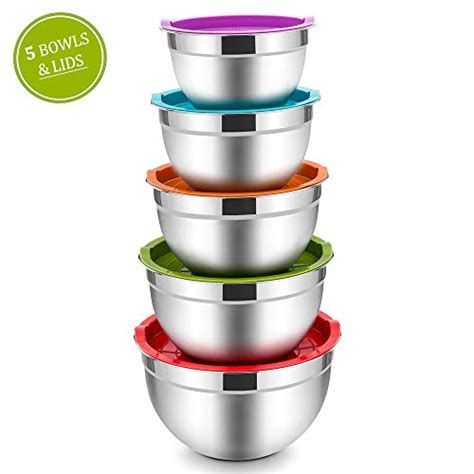 Buy Mixing Bowls With Lids Set Of 5 E Far Stainless Steel Mixing Bowls
