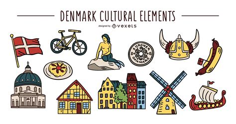 Descarga Vector De Conjunto De Elementos Culturales De Dinamarca