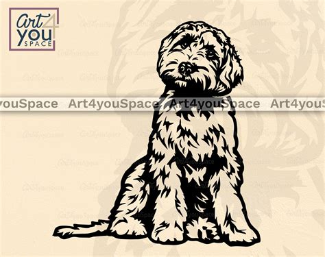 Labradoodle Svg Png Dxf Cricut Clipart Dog Body Sit Vector Art Downl