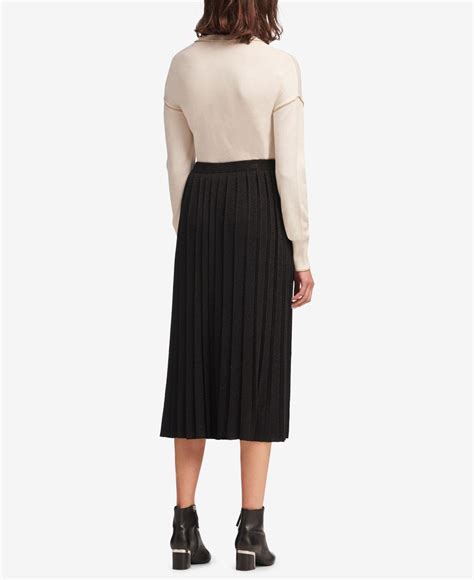 Dkny Synthetic Pleated Pull On Midi Skirt Created For Macys In Black