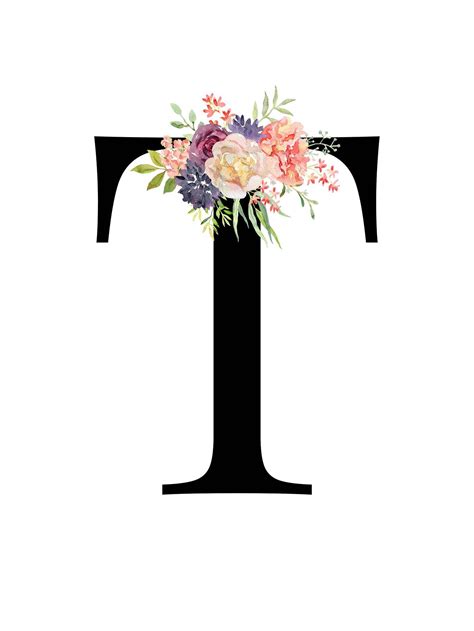 Letter T Floral Alphabet Instant Digital Download Blumenposter