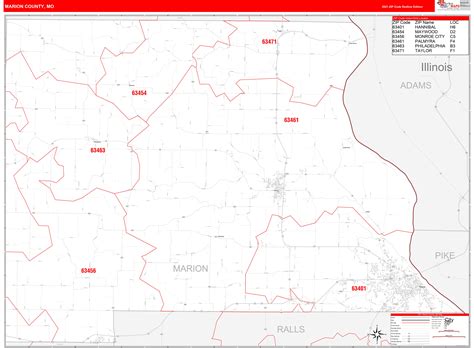 Marion County Mo Zip Code Wall Map Red Line Style By Marketmaps Mapsales
