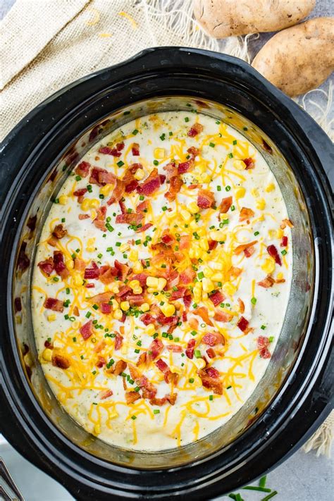 Slow Cooker Potato Broccoli Corn Chowder With Bacon Oh