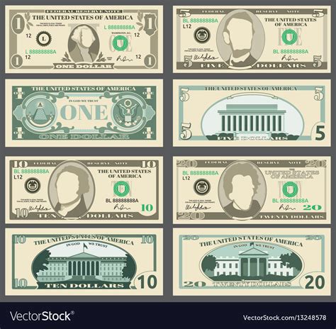 Dollar Banknotes Us Currency Money Bills Vector Image