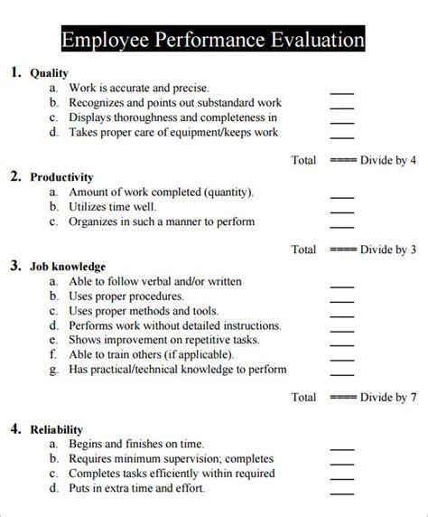 7 Sample Performance Evaluation Forms Sample Templates