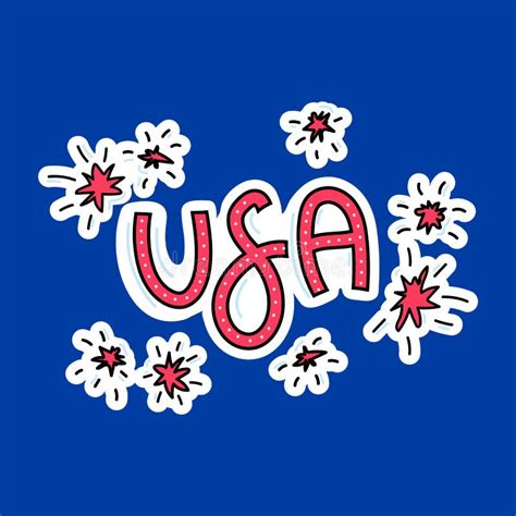 Hand Drawn Symbols Of The United States With Lettering Doodle Style