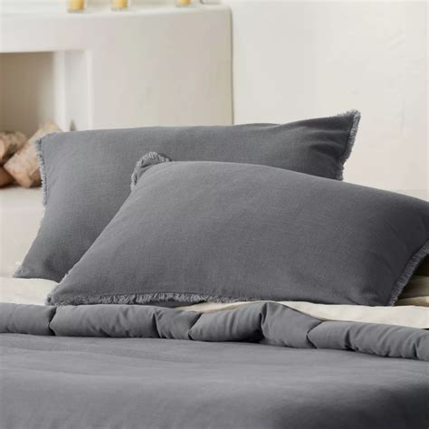 standard heavyweight linen blend comforter sham washed black casaluna™ linen blend king