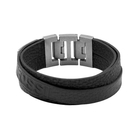 Lyst Fossil Stainless Steel Black Leather Double Wrap Bracelet In