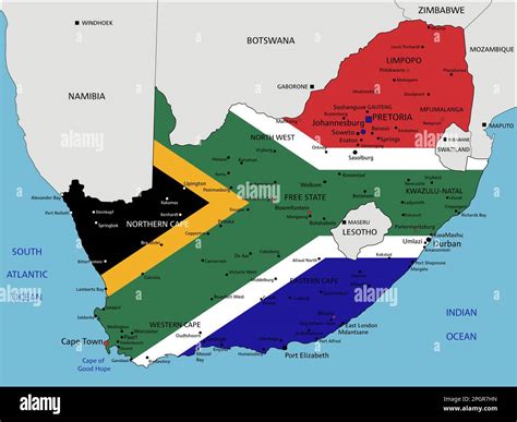 Sudáfrica Mapa Político Muy Detallado Con Bandera Nacional Imagen