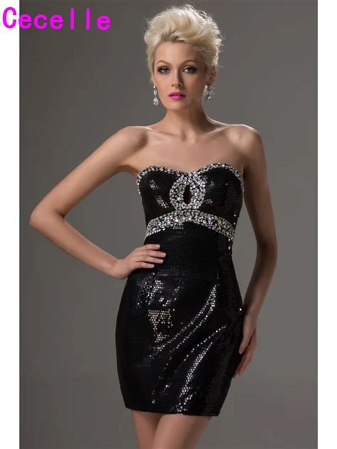 sparkly little black short mini cocktail dresses beaded sweetheart sheath tight fitted prom