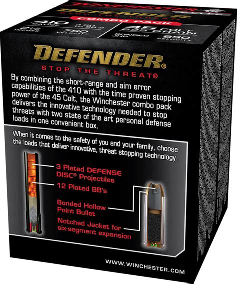 winchester ammo s41045pd pdx1 defender combo 410 gauge 2 50″ 1 2 oz 750 fps 3 defense discs 12