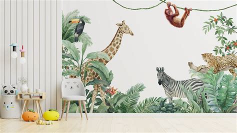Safari Wallpaper Children Jungle Animals Peel And Stick Self Adhesive