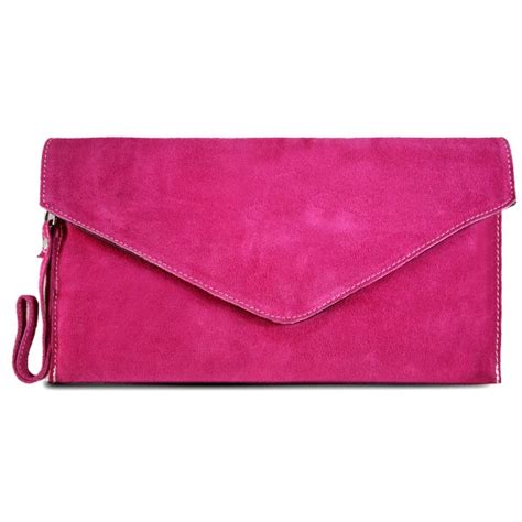 E1405 Miss Lulu Suede Envelope Clutch Bag Pink