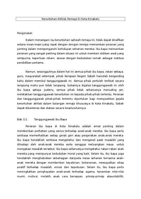 Peranan ibu bapa dalam membentuk keperibadian dan sahsiah diri seseorang anak itu adalah amat penting. (DOC) TITAS Keruntuhan Akhlak Remaja Tanggungjawab Pihak ...