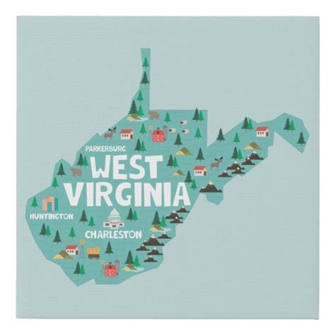 West Virginia Illustrated Map Faux Canvas Print West Virginia Travel