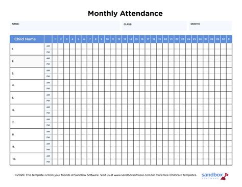 Monthly Attendance Sheet 7 Day And Ampm Attendance Sheet Template