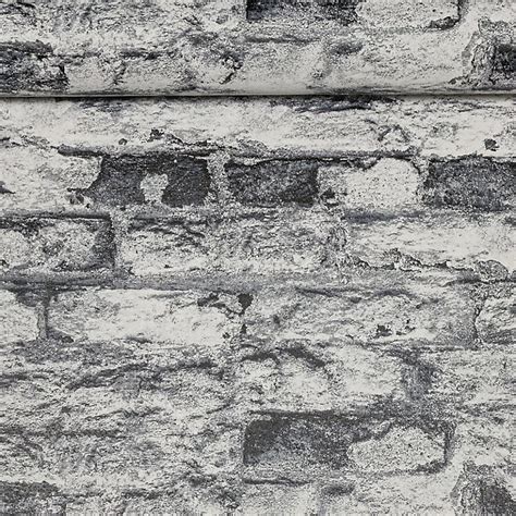 Rustic Charcoal Grey White Brick Wall Textured Vinyl Wallpaper