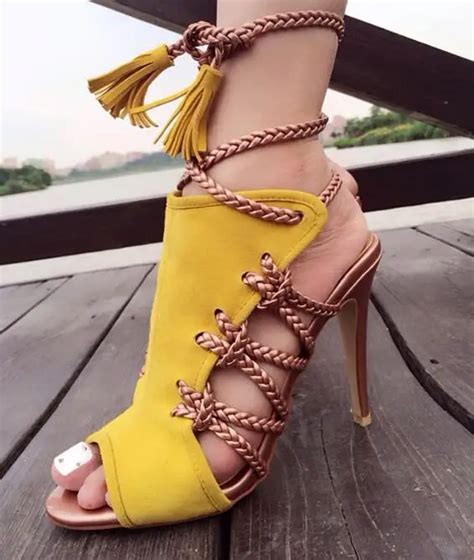 Aliexpress Com Buy Sexy Open Toe Lace Up Sandal Summer Newest Cutouts Gladiator Sandal Yellow