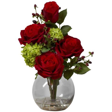 Lavender & green hydrangea, rose & peony bouquet Nearly Natural 14 in. H Red Rose and Hydrangea Silk Flower ...
