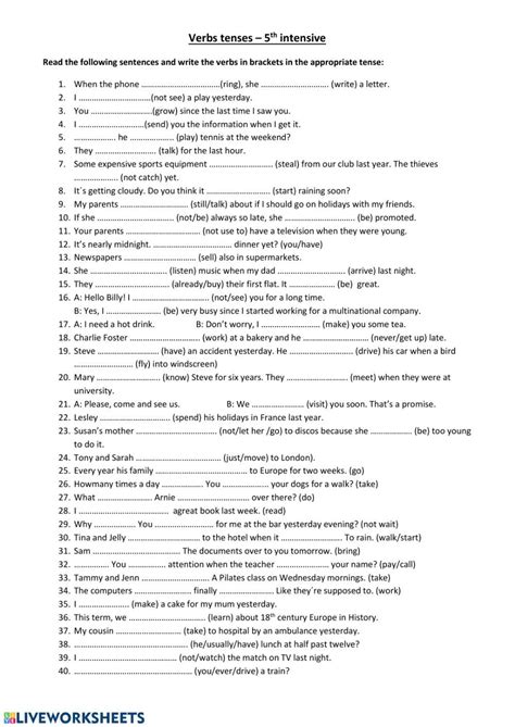 Verb Tenses Online Worksheet For Intermediate You Can Do The Exercises Online Or Download The