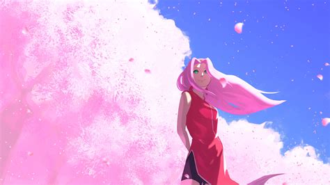 Pink Hair Sakura Haruno Blue Sky Background 4k Hd Naruto Wallpapers