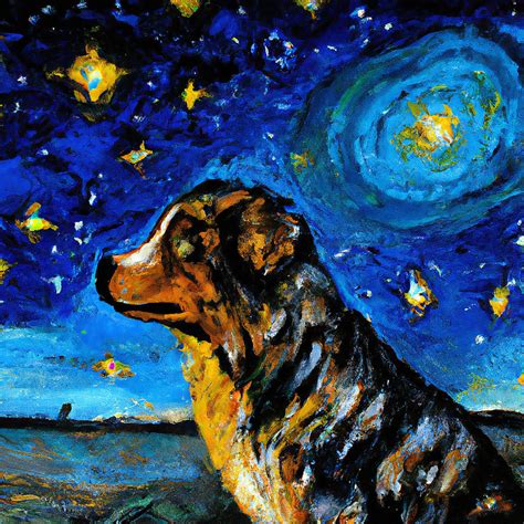 Australian Shepherd Dog Starry Night Style Painting By Stellart