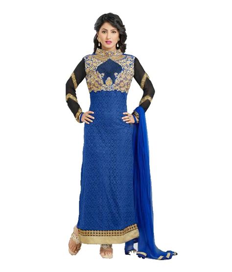 Indian Wholesale Clothing Blue Faux Georgette Unstitched Dress Material