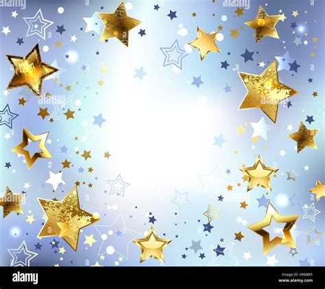 Blue Abstract Light Background With Gold Stars Design With Stars