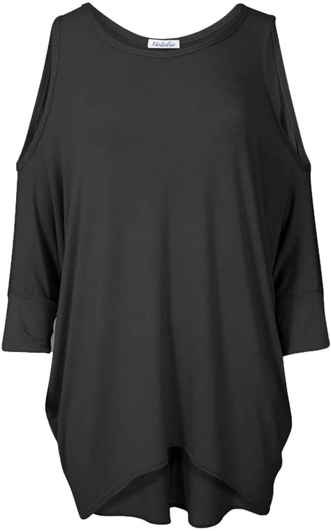 Damen Longshirt Oberteil Tunika Kleid Fledermausärmel Schulter