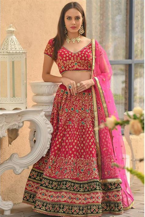 Rani Pink Embroidered Velvet Semi Stitched Lehenga Traditional