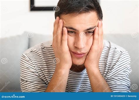Portrait Of Bored Young Man At Home Stock Image Image Of Person