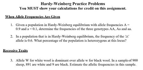 Hardy weinberg equilibrium problems and solutions population genetics: Solved: Hardy-Weinberg Practice Problems You MUST Show You... | Chegg.com