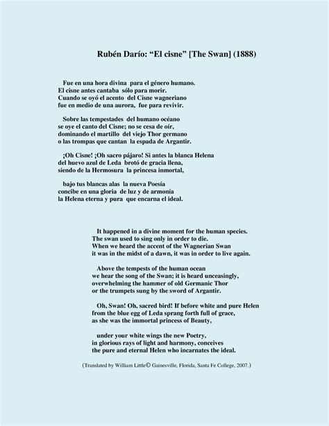 Cisne English Essay Rubén Darío “ El Cisne ” The Swan 1888 Fue