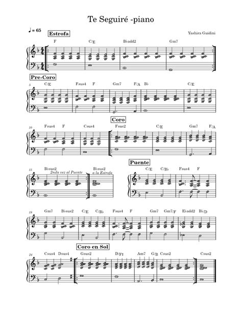 Teseguiré Piano Sheet Music For Piano Mixed Ensemble