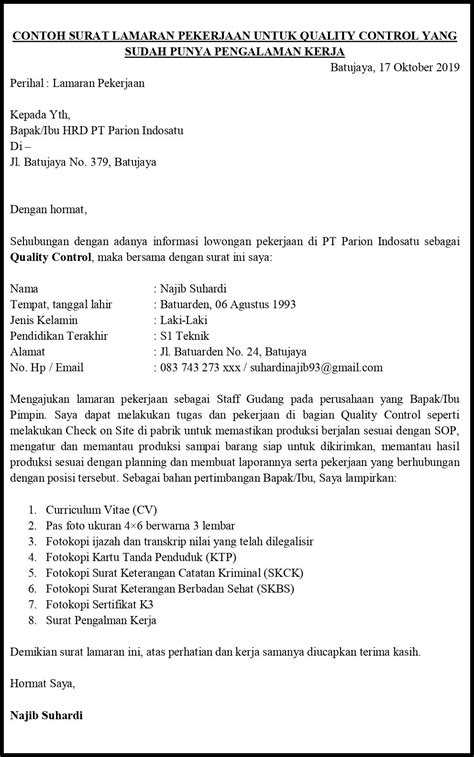 Sebelum kita lanjut ke contoh surat lamaran, ada baiknya kamu membaca kriteria dan tips untuk membuat surat lamaran kerja yang baik dan benar. Contoh Surat Lamaran Pekerjaan Untuk Manufaktur Dan Gudang ...