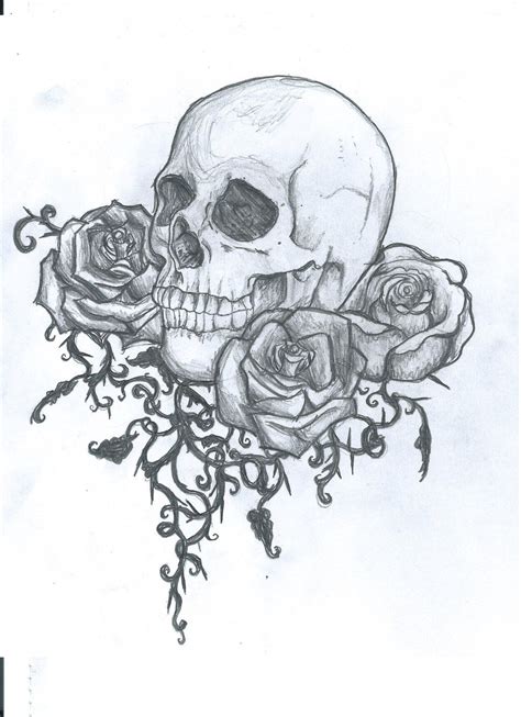 Skull And Roses Tattoo Design Skulls Drawing Skull Tattoo Flowers