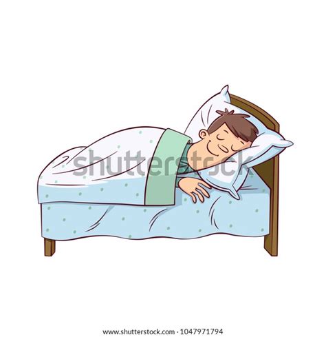 Cartoon Man Sleep Covered Blanket Bed Stock Vector Royalty Free