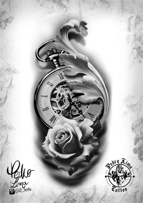 Roses And Clock Compass Tattoo Design Watch Tattoos Clock Tattoo Design
