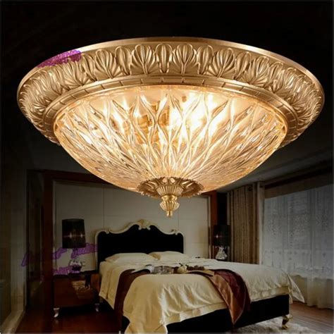 European Style All Copper Led Ceiling Dome Light Glass Lamp French