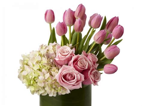 Download Wallpaper 1600x1200 Roses Tulips Hydrangea Flowers Bouquet