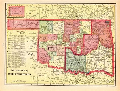 1901 Antique Indian Territory Map Vintage Map Of Oklahoma George Cram