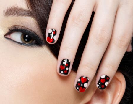 16 Easy-to-do Cute Heart Nail Designs Half moon design for red nails.