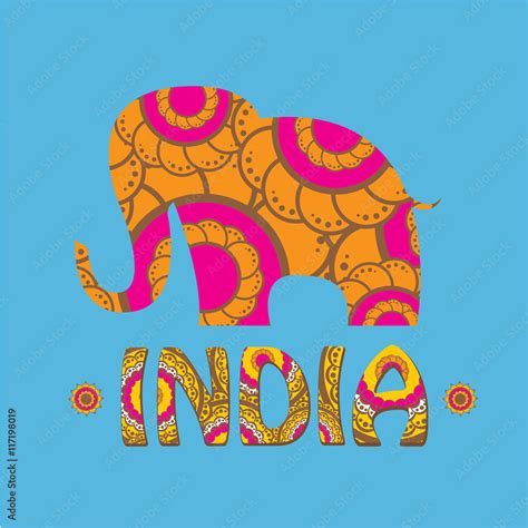 Vector Indian Elephant With Color Pattern Stock Vector Adobe Stock