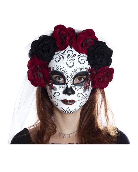 Sugar Skull Mask With Flowers And Veil Horror
