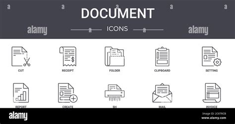 Conjunto De Iconos De Línea De Concepto De Documento Contiene Iconos