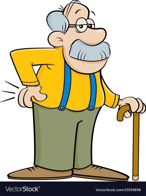Cartoon Old Man Leaning On A Cane Vector Image On Vectorstock Person